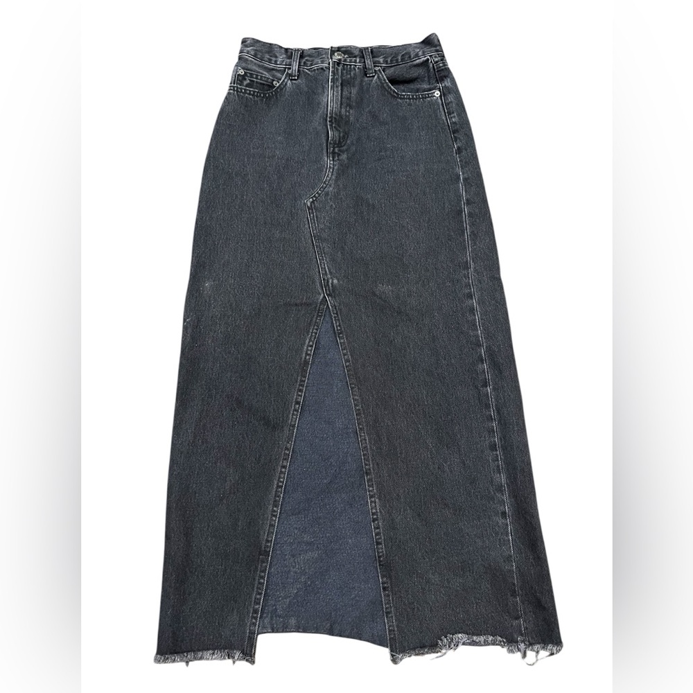 Aritzia Denim Forum The Vintage 90s Maxi Jean Skirt Front Slit Size 25 Black